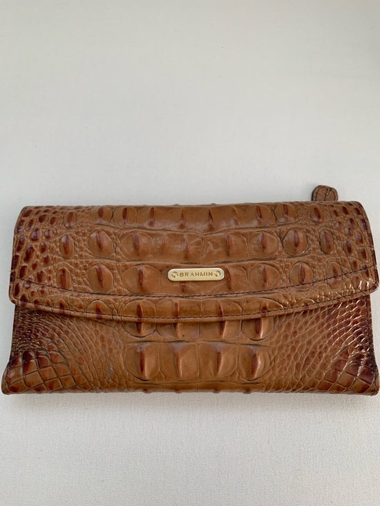 Brahmin Handbags - Brahmin Cognac Croc-Embossed Leather Clutch Wallet on Sale